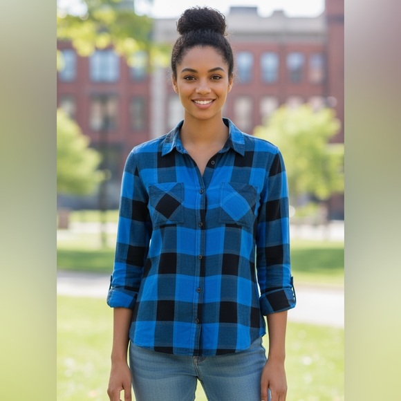 Rock & Republic Tops - Rock & Republic Blue and Black Plaid Shirt